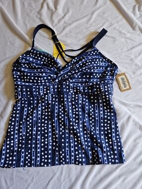 Tirle Nine Navy and White Polka Dot Striped Tankini